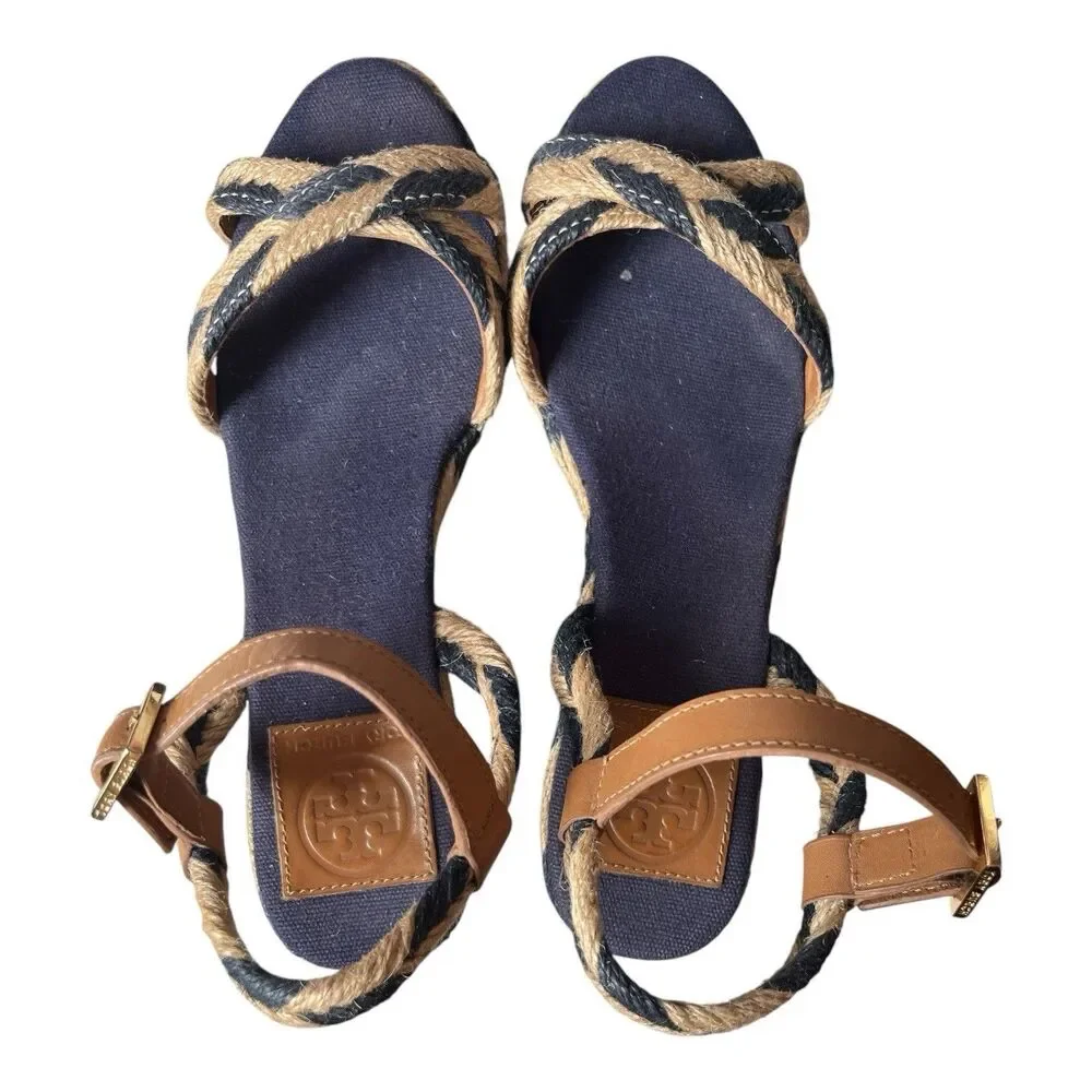 Tory Burch Camelia Women's Braided Espadrille Wedge Sandals Ankle Strap Size 8